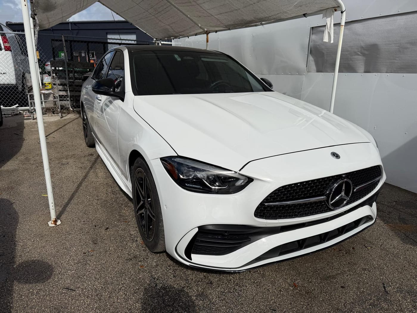 White Mercedes-Benz C-Class after collision repair at Autofix Plus